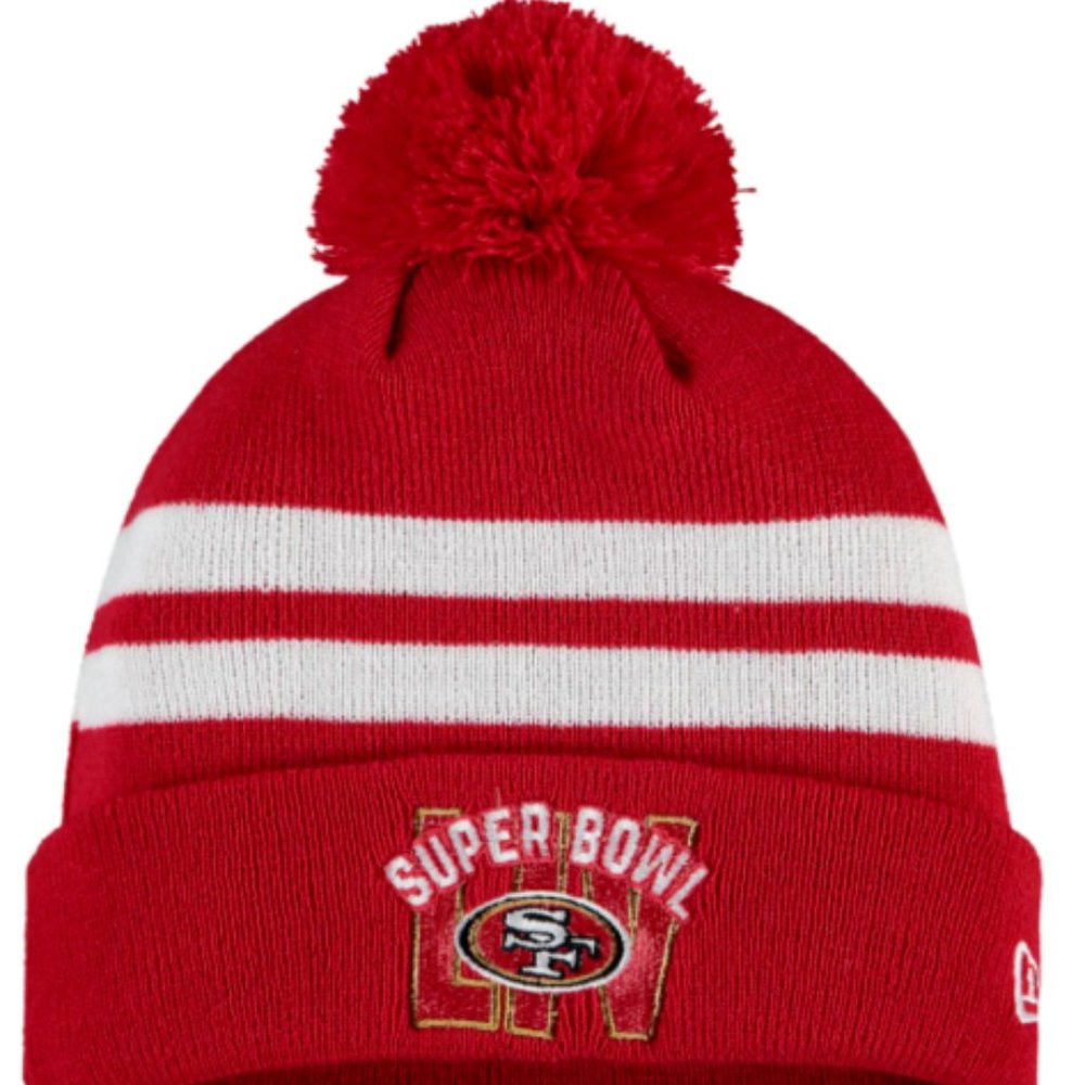 New San Francisco 49ers Super Bowl Bound Pom Beanie Hat Cap Knit Cuffed Red